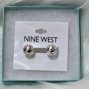 Nine West Shiny Silver Ball Hoop Earrings